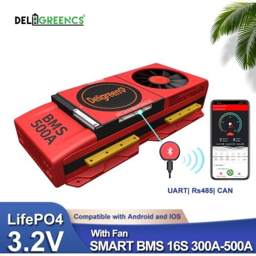 3.2V Rated 16S Smart BMS With Fan 300A 400A 500A LifePO4 Lithium Battery UART 485 for PC Software Bluetooth for APP