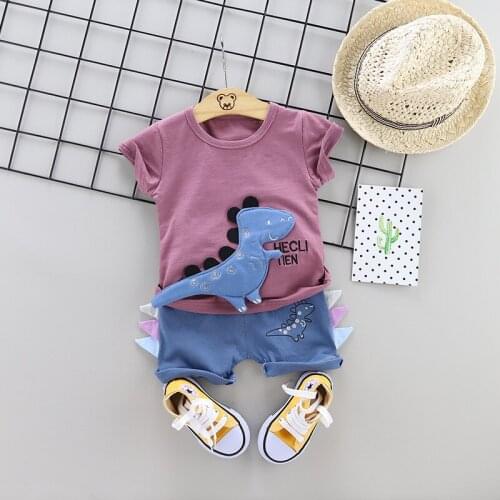 ZWF132 Fashion Boys Clothing Sets Summer T-Shirt dinosaur Cartoon Children Boys Clothes Suit for Kids Outfit Denim Outfit Infant