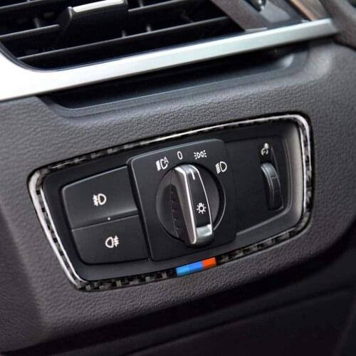Carbon Fiber Head-light Switch Button Frame Cover Trim Stickers for BMW F48 X1 2016 2017 2018
