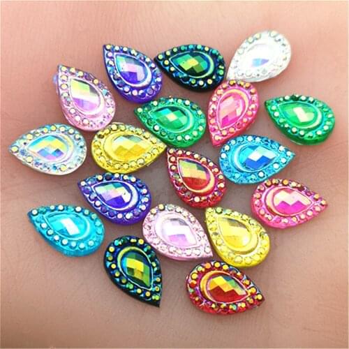 New 120PCS 8*12mm AB Resin drop Flatback Rhinestone scrapbook craft appliques DIY