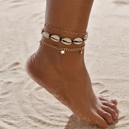 New Anklet Jewelry Popular Beach Multi-layer Shell Natural Stone Five-pointed Star Anklets For Women Piece Anklet Wholesale