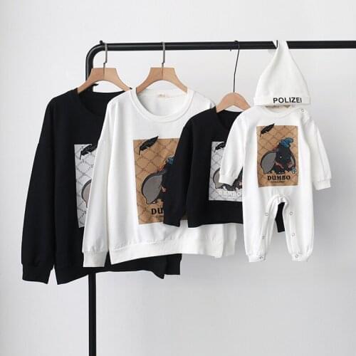 Family Look Mom Dad and Children Spring Autumn Cute Elephant Print Hoodies Ropmers for Fahter Mother and Kids Mommy Son Clothes