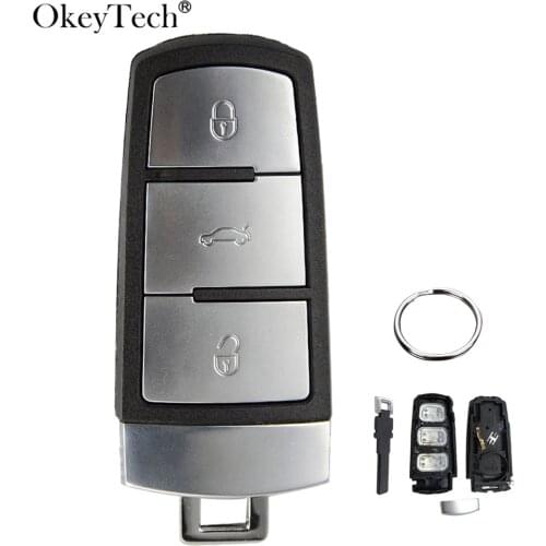 OkeyTech 3 Button Smart Card Remote Car Key Shell Fob For V W Passat B6 3C B7 Magotan CC Replacement Car Key Case Cover Keyless