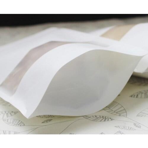9*14+3cm 1000pcs white kraft paper bags stand up Zipper/zip lock Resealable packaging bag with window for Food/Tea/Nut/Coffee