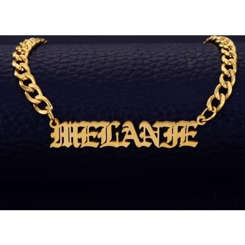Personalized Gold 5mm Cuban Chain Stainless Steel Old English Name Necklaces For Women Men Gifts Custom Jewelry Bijoux Femme