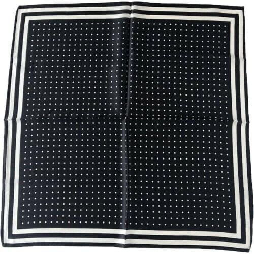 100% Silk Black Scarf Women Vintage Polka Dot Print Small Bandana Neck Hairband Square Bow Tied Band 53*53cm
