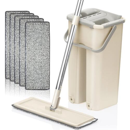 Flat Squeeze Lazy Spinning Mop bucket with microfiber Pads Hand wash free Magic Self-extruding For kitchen Floor Cleaning