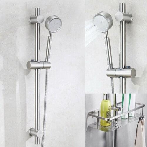 Bath Shower Sliding Bar with Hand Shower Bath Shelf Stainless Steel Bath Shower Set Brushed Nickel Finished