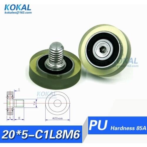 [PU20*5-C1L8M6]Free Shipping 10pcs high quality stainless steel screw M6 diameter 20mm bearing roller wheel PU rubber pulley