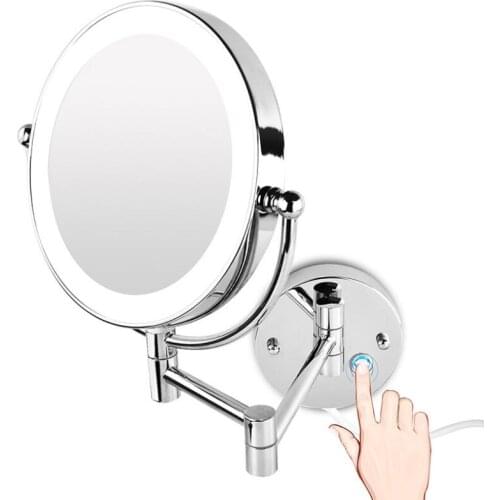 Retail 8.5" LED Double Sided Swivel Wall Mount Vanity mirror-3x 5x 10x Magnification,Touch Button Adjustable Light