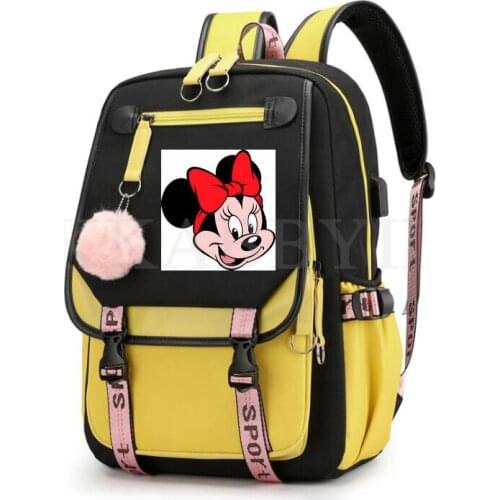 Minnie Mouse Teenager School Bag Backpacks for Women Large Capacity Oxford Waterproof Backpack USB Laptop