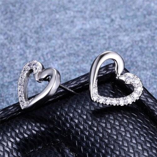 Romantic Ladies Small Heart Zircon Earrings Simple Sterling Silver Stud Earrings For Women Fashion Bride Love Wedding Earrings