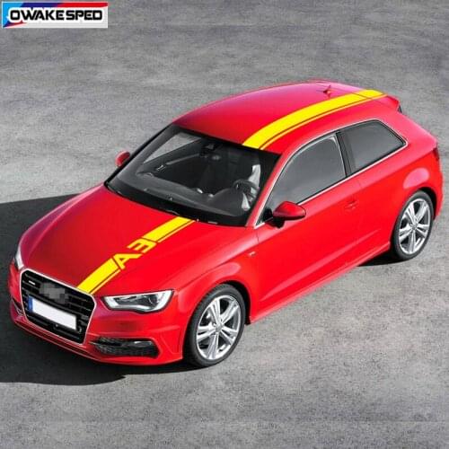 Sport Racing Stripes For Audi-A3 TDI Hatchback Sedan Car Hood Roof Tail Decor Stickers Auto Body Decor Vinyl Decals