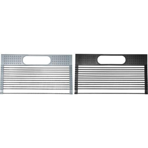 Kitchen Sink Roll-Up Dish Drying Rack Stainless Steel Tableware Drainer with Kitchen Sink Tableware Holder