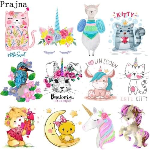 Cartoon Animal Patches Heat Thermal Transfer For Clothes Kid Unicorn Cat Rabbit Applique Iron-On Transfer Patches For Clothing