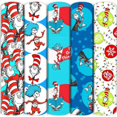 Polyester Cotton Fabrics Cat Hat Christmas Printed Cloth Sheets Home Textile Patchworks DIY Apparel Sewing Materials,c17679