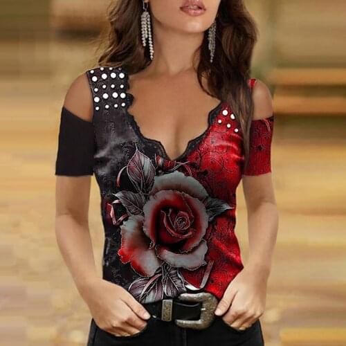 New Summer Women Clothing 2021 Casual Butterfly Print Sexy Fashion All-Match Stretch V-neck Slim Camisole Hollow Sleeve T-shirt