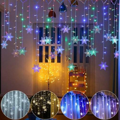 Outdoor Snowflake LED String lights Memory 8 Modes Flashing Lights Curtain Lights Waterproof Outdoor Holiday
