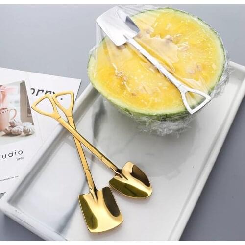 Unique Spoons Stainless Steel Spade Spoon Retro Kitchen Tableware Watermelon Ice Cream Honey Creative Personality Spoon