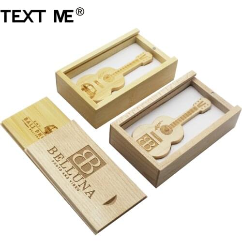 TEXT ME maple bamboo walnut guitar+box LOGO usb flash drive 4GB 8GB 16GB 32GB 64GB usb 2.0 photography gift pendrive