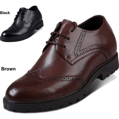 X7985 New Brand Mens Oxford Brogues Dress Leather Height Shoes in Hidden Increaser Grow Man Taller 6cm Color Black/Brown