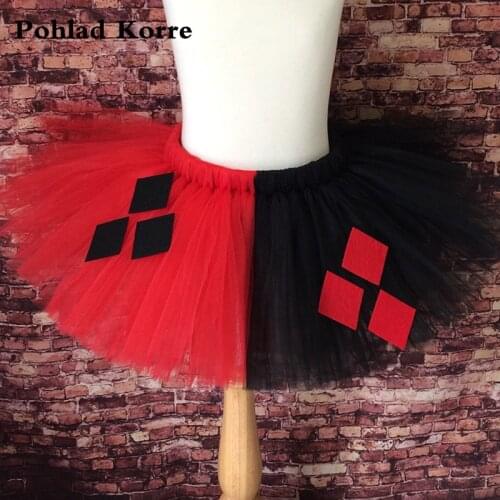 Black Red Diamond Queen Baby Girls Tutu Skirts Handmade Tulle Ball Gown Tutu Skirt Kids Party Dance Skirts Halloween Costume NK
