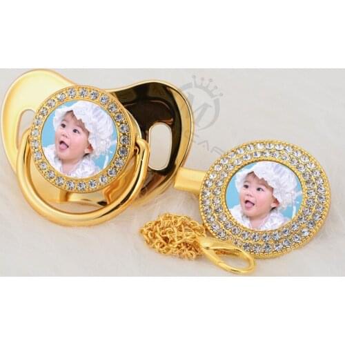 MIYOCAR custom any name photo gold bling pacifier and pacifier clip BPA free dummy bling amazing design P-P