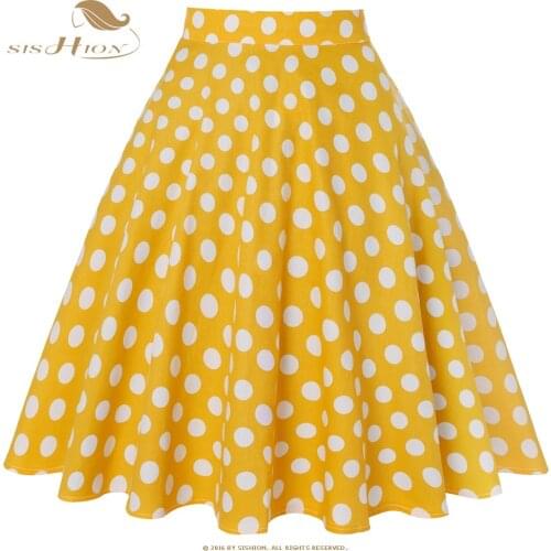 SISHION Midi Skirt 2021 Runway Vintage Rockabilly Skirts Womens Sexy Pinup 50S 60S Cotton Polka Dot Yellow Skirts Summer