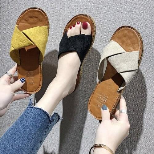 2021 Summer New Women Slippers Anti-slip Flat Bottom Female Flip Flops Slippers Fashion Cross Outer Wear Woman Slip-on Slides