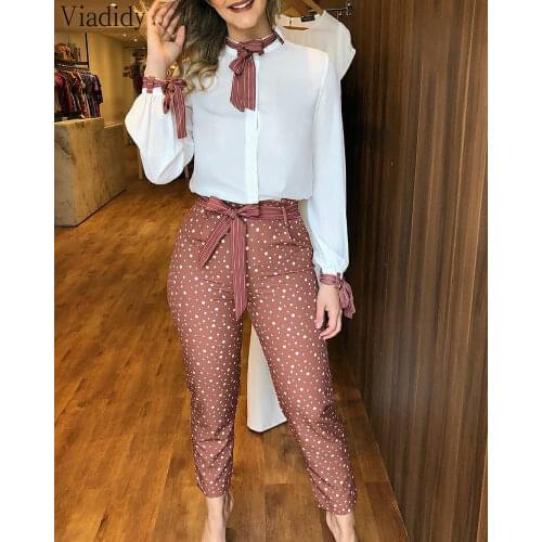 Women Tied Detail Top & Polkadot Print Pants Set