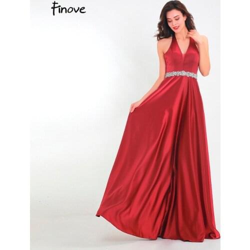 Finove Prom Dress 2020 Long New Party Gown Simple Reflective Dress Sexy V Neck Satin A Line In Women Dresses vestido de fiesta