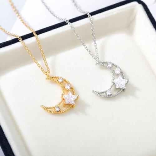 Necklaces for Women Moon Star Zircons Attractive Girl High Quality Chain On The Neck Choker Pendant Aesthetic Wedding Jewelry