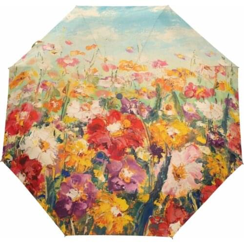 Chinese Rain Umbrella 3 Folding Umbrella Anti UV Outdoor Travel Sombrinha Oil Painting Full Autumatic Sonnenschirm Sun Ombrello