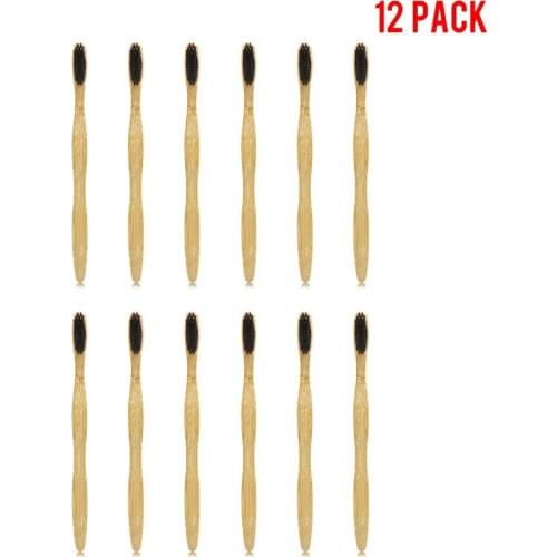 12 Pieces DR.PERFECT Black Curved Style Toothbrush Bamboo White Bristle Toothbrush Soft-bristle Bamboo toothbrushes