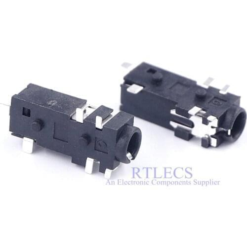 10 pcs TRRS 3.5 mm audio Jack Stereo Sockets 6 contact 4 Conductor Cross SJ-43516 SMT Horizontal Right Angle Tip & Ring Switch