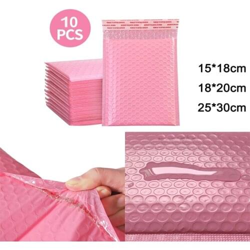 10 Pieces of Pink Plastic Foam Envelope Liner Envelopes Bulk Foam Lined Wrapping Plastic Bags for Transportation and Packaging
