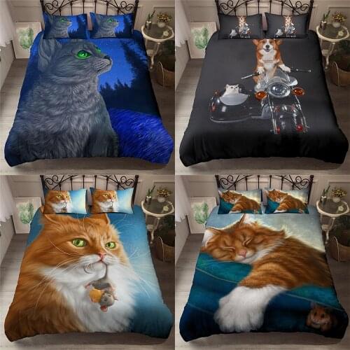 2021 3D Animal Bedding Set Luxury Duvet Cover Cute Cat Dog Comforter Bed Set Decoration King Queen Bed Linen