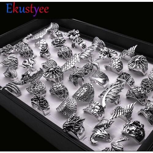 25pcs/lot Mixed Styles Bohemia Animal Rings for Women New Arrival Ancient Silver Plated Hollow Vintage Rings Party Gift