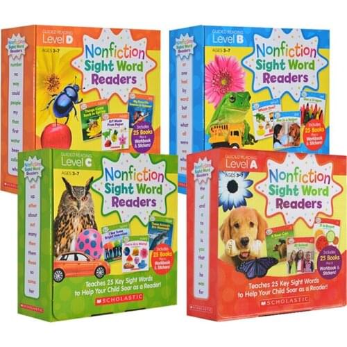 4 Boxes/Set Nonfiction Sight Word Readers Parent Pack Level A B C D Kids English Picture Book 25 key Sight Words Teaching
