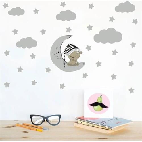BalleenShiny Cartoon Lovely Stars Moon Bear Clouds Wall Stickers Home Decor Bedroom Kids Room Nursery Poster Art Mural Wallpaper