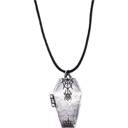Goth Cross Bat Coffin Pendant Necklaces for Men Women Metal Charms Punk Spider Rose Friendship Necklace Jewelry Gifts Aesthetics