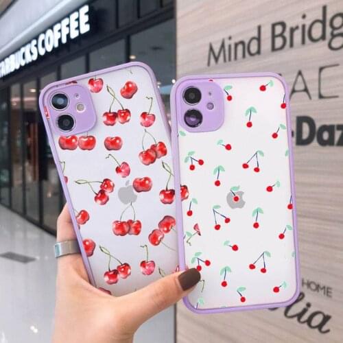 Cute Strawberry Cherry Phone Cases Matte For iPhone 12 Mini 11 Pro XR XS Max 7 8 Plus X Hard PC Back Cover