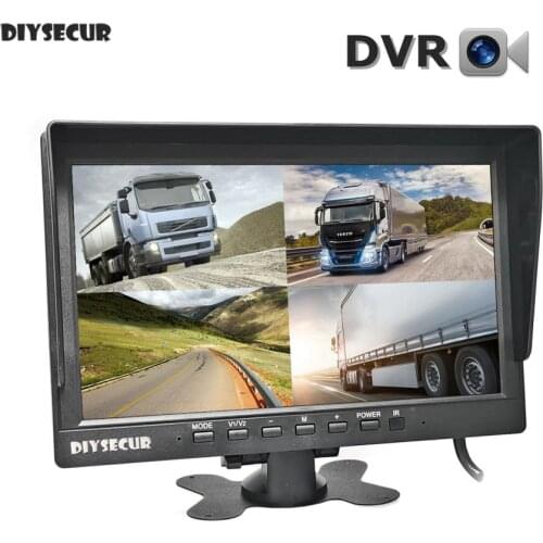 DIYSECUR 1024*800 AHD 10.1" 4 Split Quad IPS Screen Rear View Car Monitor Support 4 x 960P AHD Camera SD Card Video Recording