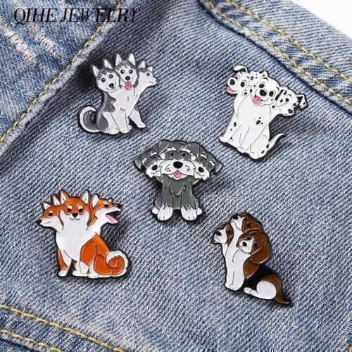 Trippy Dog Enamel Pins Husky Shiba Inu Dalmatian Animal Doggy Brooches Metal Badge for Backpack Hat Bags Accessories Women Men