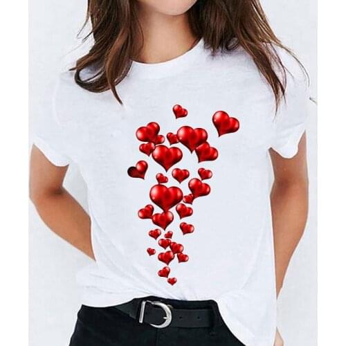 T Shirt for Women 90s Cartoon Love Heart Sweet Cute Trend Print Lady T-shirts Top Womens Stylish Ladies Ladies Tee T-Shirt