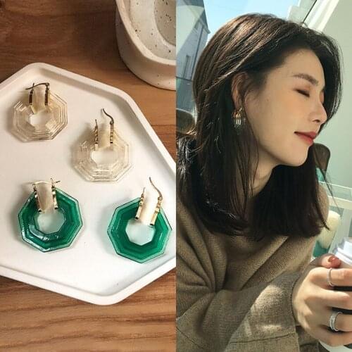 Geometry hexagon green hoop earrings resin mini hoop earrings French style