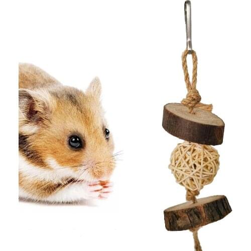 Pet Hamster Parrot Bird Toy Rattan Ball Molar Biting Wood Strings Cage Decor Hamster Bite String Small Pet Supplies