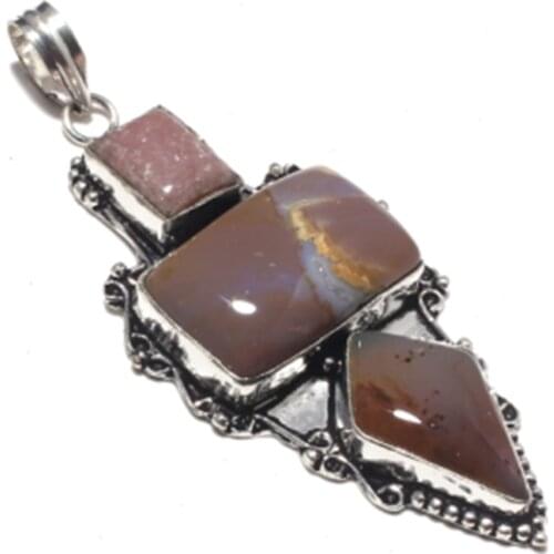 Jaspers + Agates Pendant Silver Overlay over Copper , 83 mm , P7488