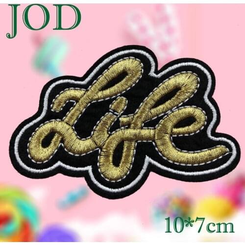 JOD 10*7cm Letter LIFE Style Patch Embroidery Applqiue Decorative Iron on Patches for Clothes Label Badges for Clothing T-shirt