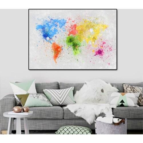 Colorful World Map Canvas Paintings Large size Print Oil Painting Wall painting Wall Art Picture For Living Room Home Decor